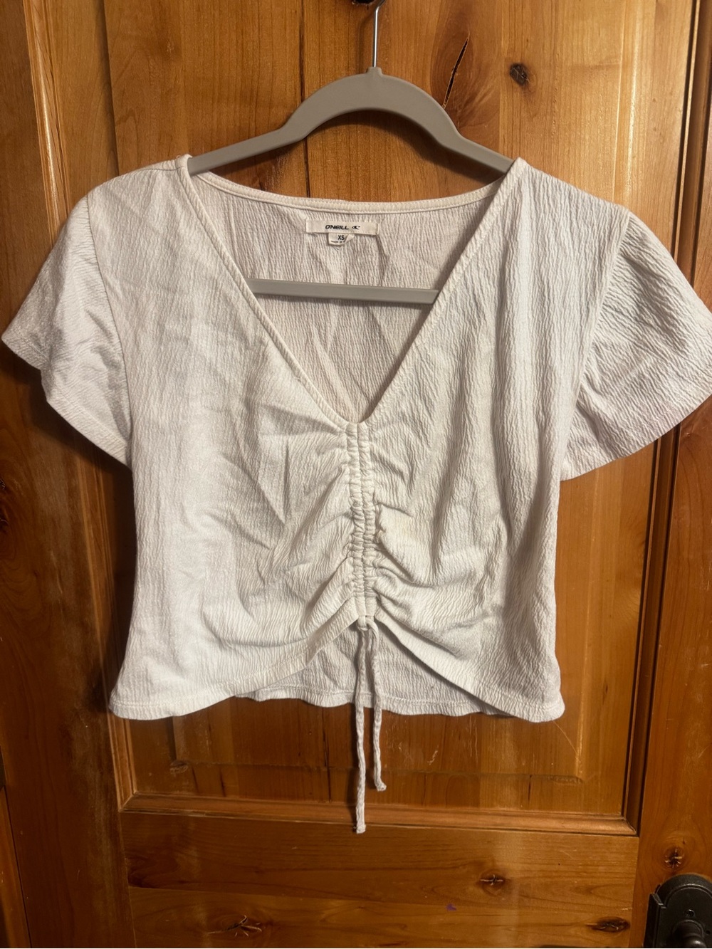 O'Neill White Ruched V-Neck Cropped Top